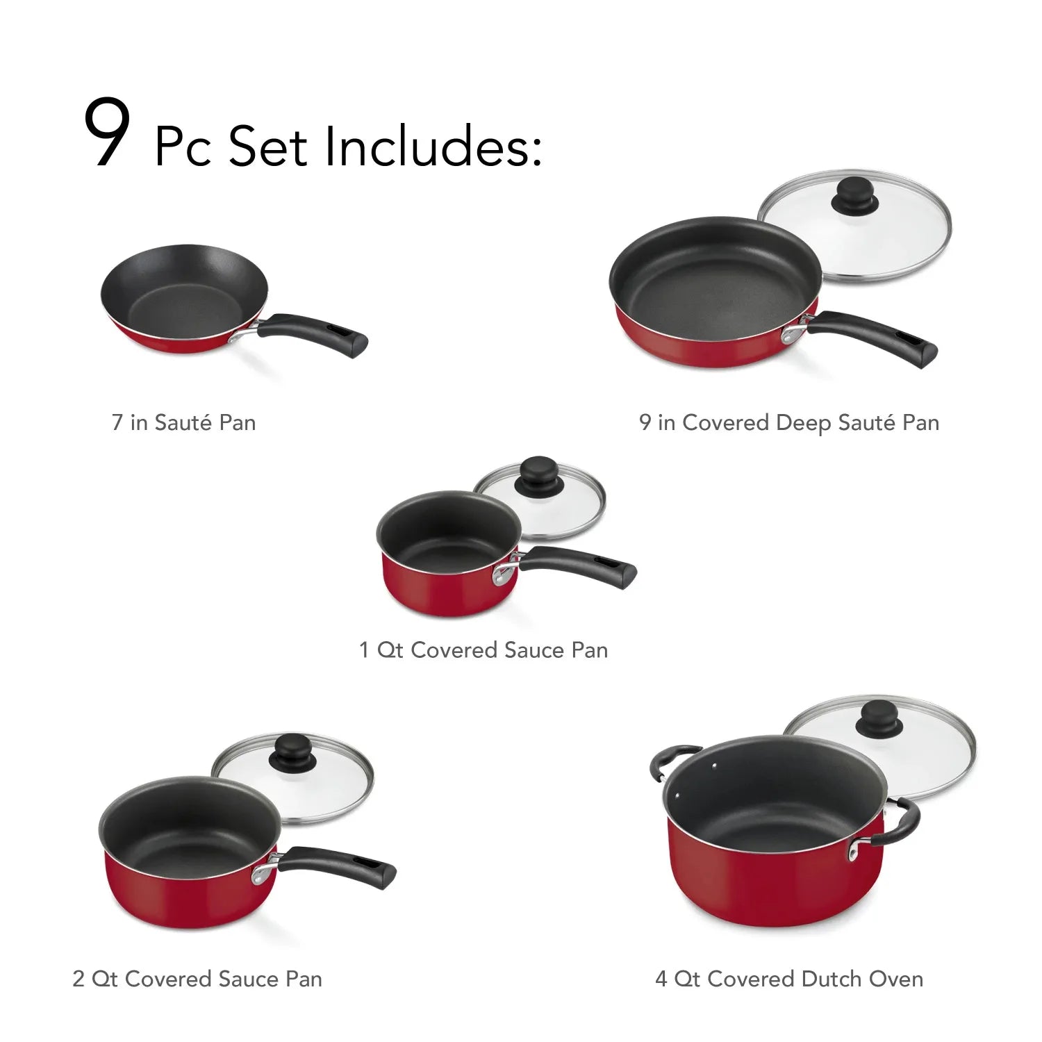 Cookware Sets 9-Piece Non-stick Pots & Pans Red